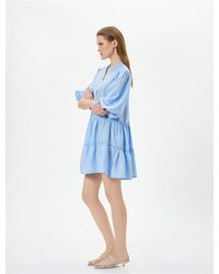 Koton - Minikleid Mit Ballonärmeln Und Volant, V-Ausschnitt, Viskose Für Damen - Lyst