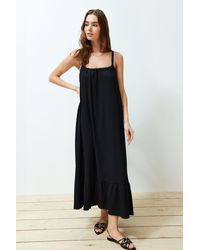 Trendyol - Schwarzes, Detailliertes, Gewickeltes/Strukturiertes Maxi-Strickkleid Mit Trägern Am Rücken Für Damen - Lyst