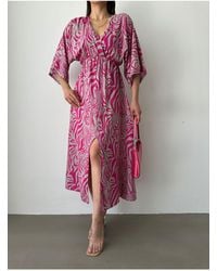 BEJNA - Rosafarbenes, Zweireihiges, Langes Sommerkleid Mit Kragen Und Schlitz Für Damen - Lyst