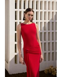 Trendyol - Rote Rose Detailliertes Gestricktes Stilvolles Maxi-Abendkleid Nacht-Mezuiyet-Kleid Für Damen - Lyst