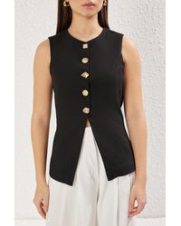 Trendyol - Schwarze Gewebte Weste Mit Normaler Rundhalsausschnitt Und Knopfdetail Für Damen - Lyst