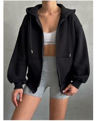 BEJNA - Schwarzer Oversize-Sweat-Cardigan Mit Reißverschluss Für Damen - Lyst