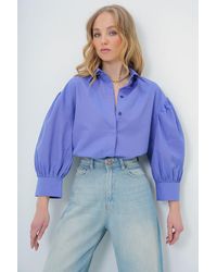 Trend Alaçatı Stili - Fliederfarbenes Basic-Popeline-Hemd Mit Ballonärmeln Und Versteckter Knopfleiste Für Damen - Lyst
