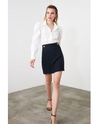 Trendyol - Marineblauer A-Linien-Minirock Mit Geradem Schnitt – Knopfdetail Vorne Für Damen - Lyst