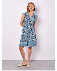 Apricot - Geblümtes Minikleid Mit Rüschen Für Damen - Lyst