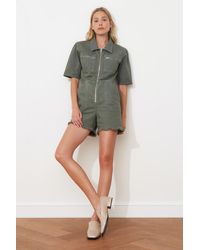 Trendyol - Farbener denim-shorts-overall mit elastischer taille - Lyst