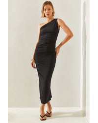 Bianco Lucci - Polo-Midikleid Mit One-Shoulder-Träger – Drapiert Detailliertes Für Damen - Lyst