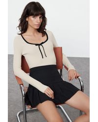 Trendyol - Premium Stone Yarn – Strickpullover Mit Band- Und Schleifendetail Für Damen - Lyst