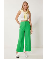 Happiness İstanbul - Grüne Culotte-Hose Mit Mittlerer Taille Für Damen - Lyst