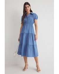 Trendyol - Indigoblaues, Gerades A-Linien-Midi-Webkleid Für Damen - Lyst