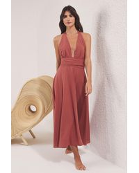 Trendyol - Braunes Gewebtes Midi-Strandkleid Mit Neckholder Aus 100 Baumwolle Für Damen - Lyst
