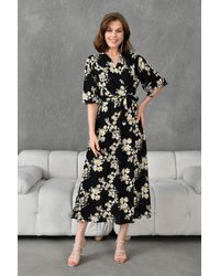 Lovebox - Kleid Aus Dehnbarem Viskosestoff Mit Gänseblümchenmuster, Zweireihiger Kragen, Midi-Länge, Gürtelkleid 098 Für Damen - Lyst