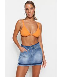 Trendyol - Blauer Mini-Jeansrock Mit Troddeln Aus 100 Baumwolle Für Damen - Lyst