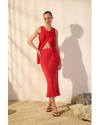 Trendyol - Roter Midirock Aus 100 Leinen Mit Elastischem Bund Und Hoher Taille Für Damen - Lyst