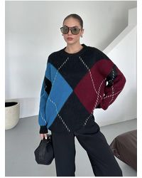 Laluvia - Burgunderrot – Blauer Pullover Mit Rautenmuster – 7184 Für Damen - Lyst