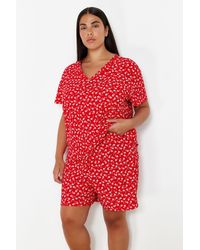 Trendyol - Es pyjama-set aus strick mit v-ausschnitt und blumenmuster - Lyst