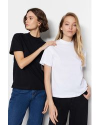 Trendyol - Schwarzes 2er-pack basic-strick-t-shirts mit stehkragen aus 100 % baumwolle - Lyst