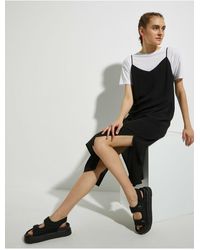 Koton - Schwarzes Kleid Mit Schlitz Für Damen - Lyst