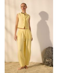 Trendyol - Gelbe Hose Aus 100 Leinen Mit Hoher Taille – Für Damen - Lyst