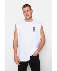Trendyol - Es, übergroßes/weit geschnittenes, ärmelloses t-shirt aus 100 % baumwolle mit textdruck/atlet - Lyst
