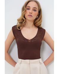 Trend Alaçatı Stili - Bluse Mit V-Ausschnitt Und V-Ausschnitt Vorne Und Hinten, Für Den Sommer Für Damen - Lyst