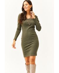 Olalook - Khakifarbenes Lycra-Kleid Mit Quadratischem Kragen Für Damen - Lyst