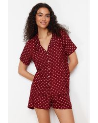 Trendyol - Weinrotes pyjama-set aus viskosegewebe mit herzmotiv - Lyst