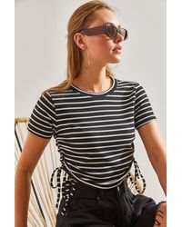 Bianco Lucci - Gestreifte Bluse Mit Rundhalsausschnitt Für Damen - Lyst