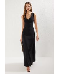 Trendyol - Schwarzes, Gewebtes, Langes, Schickes Abendkleid Mit Spitzenkragen Und Detailliertem Abschlussballkleid Für Damen - Lyst