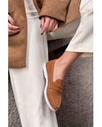 NİŞANTAŞI SHOES - Aspire Tan Echtes Wildleder Flache Sohle Babet Für Damen - Lyst