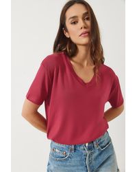 Bianco Lucci - T-Shirt Aus Viskose Mit V-Ausschnitt Und Kurzen Ärmeln 3077 Für Damen - Lyst
