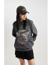 Defacto - Cooles oversize-fit-sweatshirt mit bedruckter kapuze und dicker waschung - Lyst