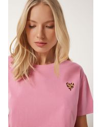 Happiness İstanbul - Kurzes Strick-T-Shirt Aus Baumwolle Mit Herz-Aufdruck Für Damen - Lyst