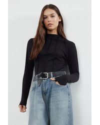 Trendyol - Flexible, Gerippte, Schwarze Strickbluse – Rundhalsausschnitt, Reißverschluss Für Damen - Lyst