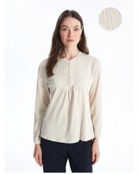LC Waikiki - Lcw Grace – Bluse Mit Rundhalsausschnitt, Langen Ärmeln Und Stickereidetails Für Damen - Lyst