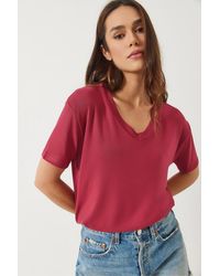 Bianco Lucci - T-Shirt Aus Viskose Mit V-Ausschnitt Und Kurzen Ärmeln 3077 Für Damen - Lyst