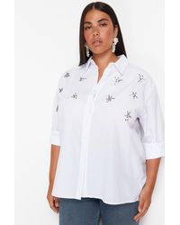Trendyol - Es, großes hemd aus gewebtem popeline mit steinstickerei - Lyst