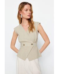 Trendyol - E, zweireihige, gewebte bluse mit gewebten knochenknöpfen und detaillierten details - Lyst