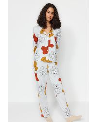Trendyol - Es pyjama-set aus hemd und hose aus 100 % baumwolle mit teddybär-muster - Lyst