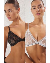 Trendyol - Schwarz-Ecru 2-Teiliger, Durchbrochener, Kappenloser Triangel-Bh Aus Spitze Ohne Bügel Für Damen - Lyst