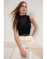 Trendyol - Schwarze, Transparente, Detaillierte, Dünne Bluse Mit Stehkragen Für Damen - Lyst