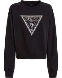 Guess - Pullover unifarbener sweater crystal mesh mit rundhalsausschnitt und rippbündchen in regular fit - Lyst