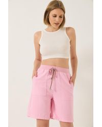Bianco Lucci - Shorts Aus Leinen Mit Großen Taschen Und Detailliertem Schnürverschluss Yp5384 Für Damen - Lyst