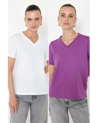 Trendyol - Weißes 2er-pack basic-strick-t-shirts mit v-ausschnitt aus 100 % baumwolle - Lyst