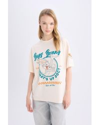 Defacto - Looney Tunes Bedrucktes Oversize-T-Shirt – Rundhalsausschnitt, Kurze Ärmel Für Damen - Lyst