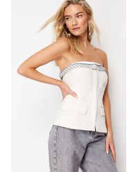 Trendyol - Trägerlose, Ecrufarbene, Gewebte Weste Regular Fit Für Damen - Lyst