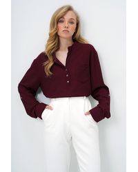 Trend Alaçatı Stili - Burgunderrote, Weit Geschnittene, Geknöpfte Crop-Bluse Mit Einer Tasche Alc-X13877 Für Damen - Lyst