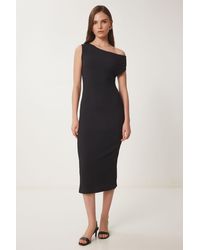 Happiness İstanbul - Schwarzes Strukturiertes Sommer-Midi-Strickkleid Für Damen - Lyst