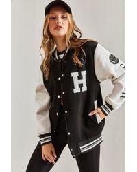 Bianco Lucci - I College-Jacke Mit Gerippten Ärmeln Und Drei Fäden Für Damen - Lyst