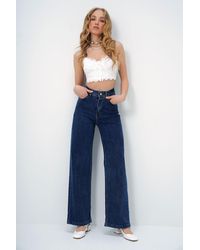 Trend Alaçatı Stili - Dunkelblaue Palazzo-Jeanshose Mit Hoher Taille Und Weitem Bein Für Damen - Lyst